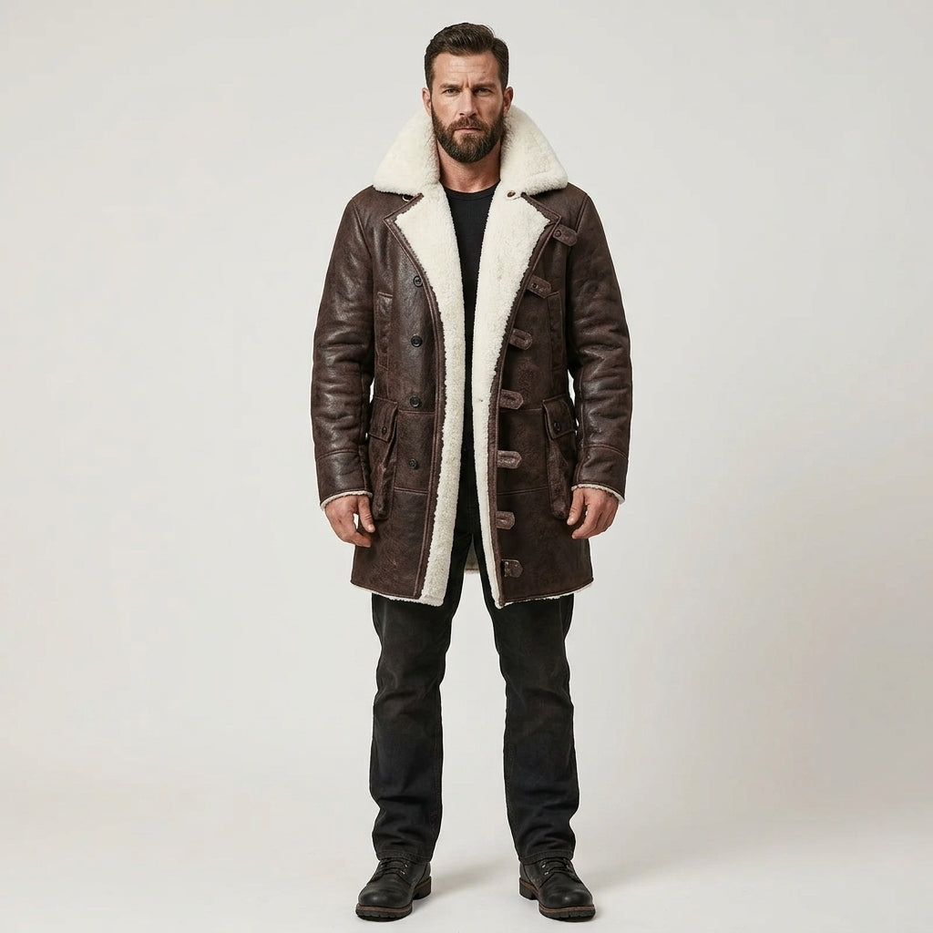 Men’s Sherpa Lined Lambskin Leather Coat – Swedish Shearling Bomber Style