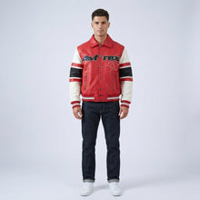 Load image into Gallery viewer, All Star Varsity Leather Bomber Jacket – Salvage Red Edition
