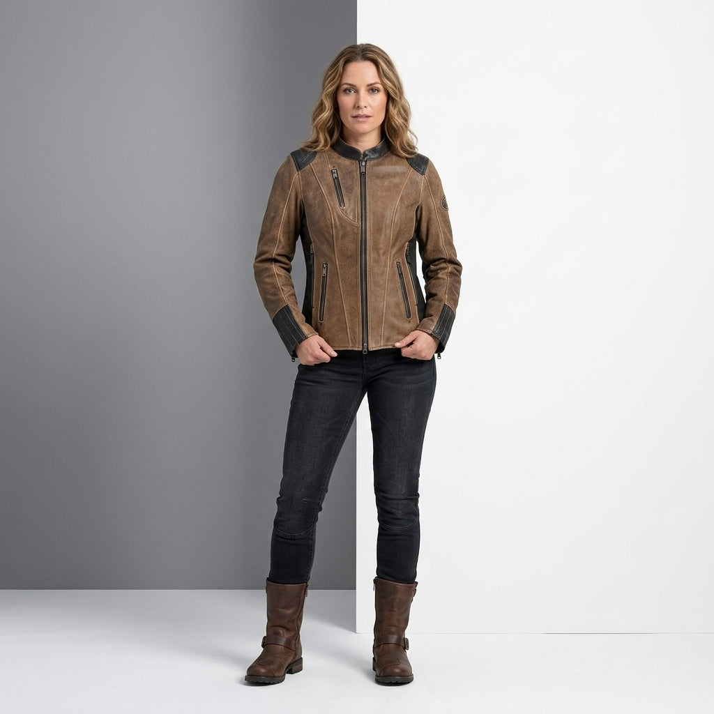 Motorradjacke für Damen Gallun Triple Vent aus Leder – Harley Style Ride Fit