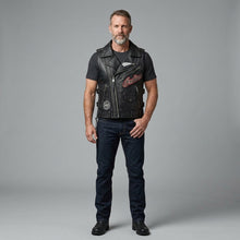 Load image into Gallery viewer, Men’s Western Leather Biker Vest – Heritage Motorcycle Style
