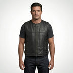 TXR Shooter Men’s Leather Motorcycle Vest – Classic Biker Edition