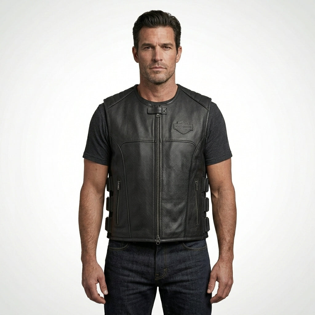 TXR Shooter Herren-Leder-Motorradweste – Klassische Biker-Edition