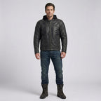 Herren schwarze Kapuzen-Leder-Bikerjacke – Urbaner Motorrad-Stil