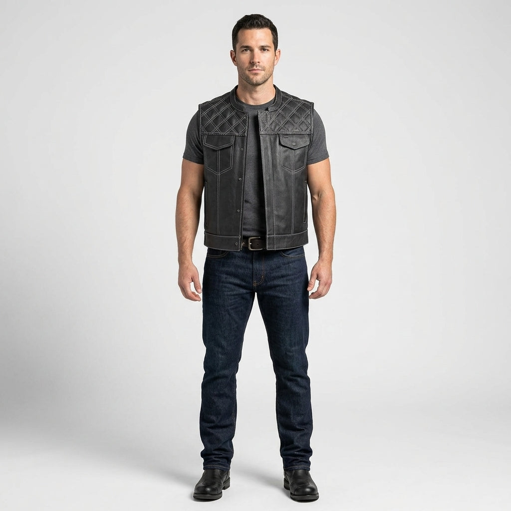Men’s Black Embroidered Leather Vest – Pelle Pelle Urban Edition