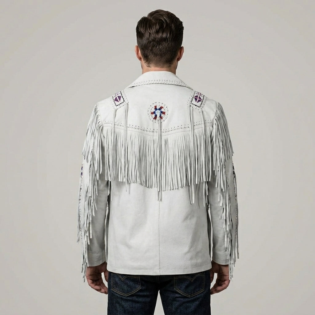 Men’s Western Fringe Cowboy Leather Jacket – Vintage Rodeo Style Coat