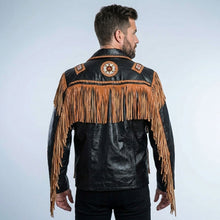 Load image into Gallery viewer, Men’s Cowboy Cowhide Leather Jacket – Fringe &amp; Beaded Western Coat
