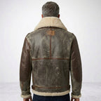 Men’s B-3 Leather Bomber Jacket – 100 Missions Aviation Shearling Flight Coat