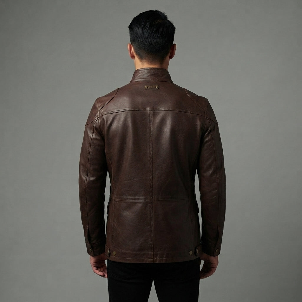 Men's Rugged Brown Leather Field Jacket