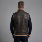 Men's Beige Brown Shearling Leather Vest - Leather Outlet