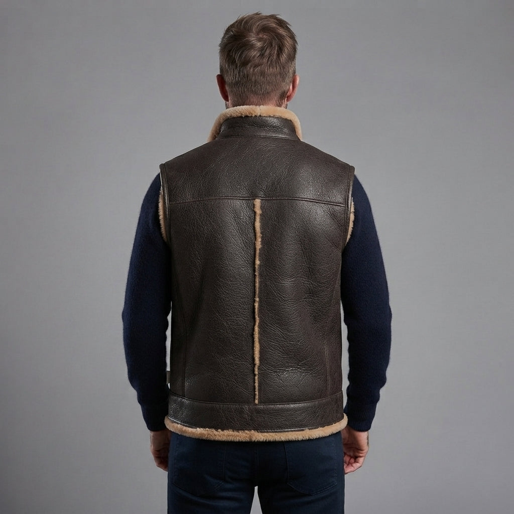 Men's Beige Brown Shearling Leather Vest - Leather Outlet