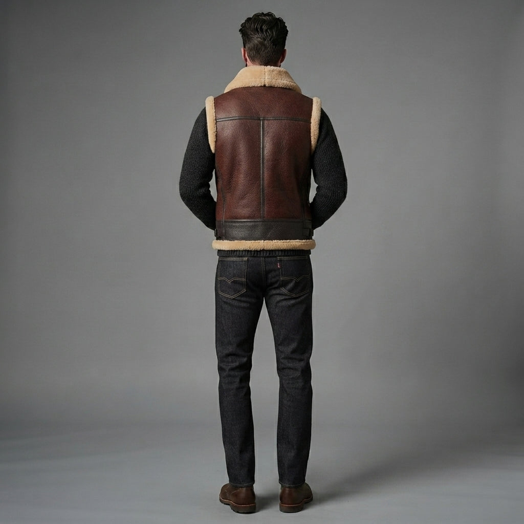 Men's  Brown  Shearling Leather Vest
