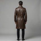 Men's Brown Leather Trench Coat