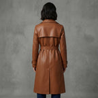 Women's  Faux Brown Leather Trench Coat