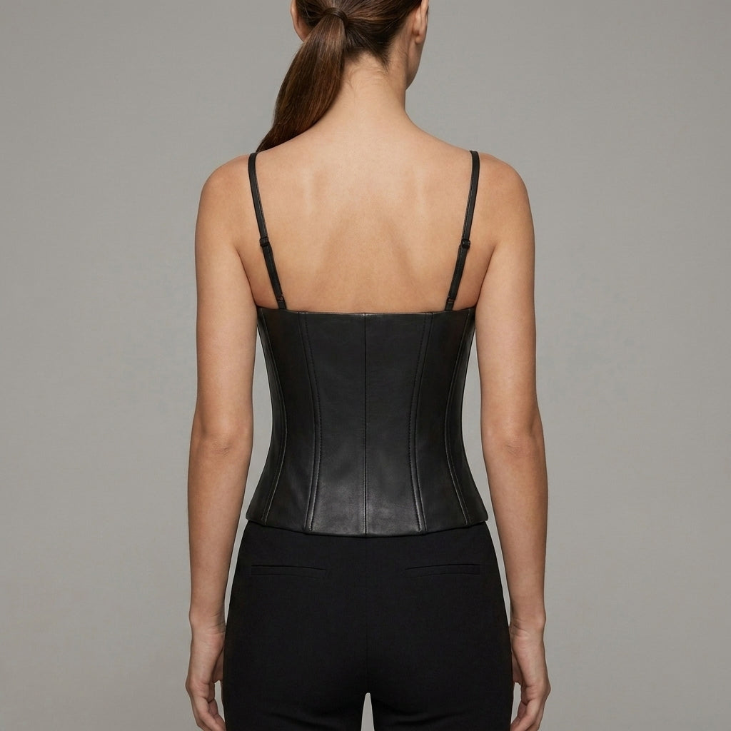 Women's Lace up Black Leather Corset