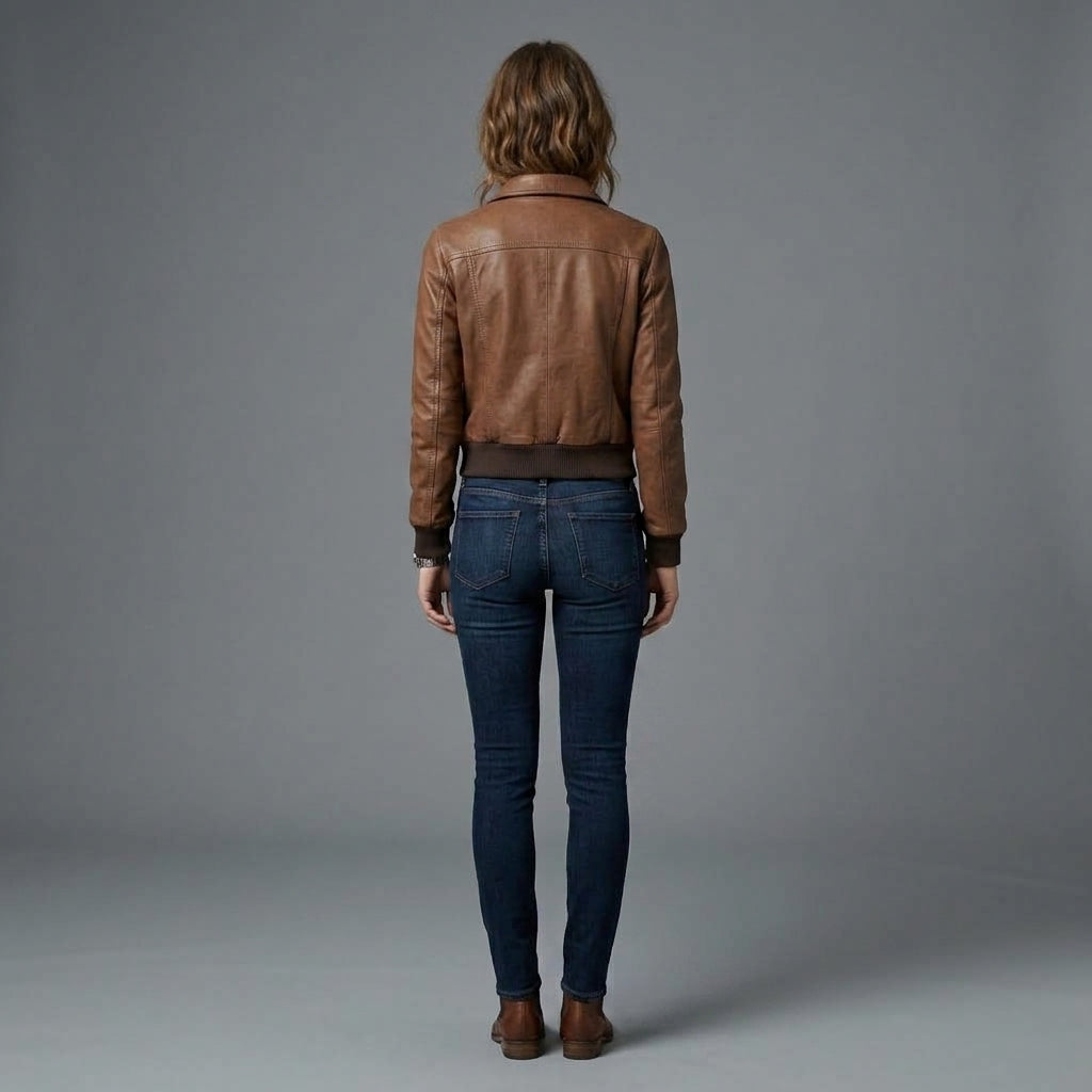 Women's Brown Leather Aviator Jacket