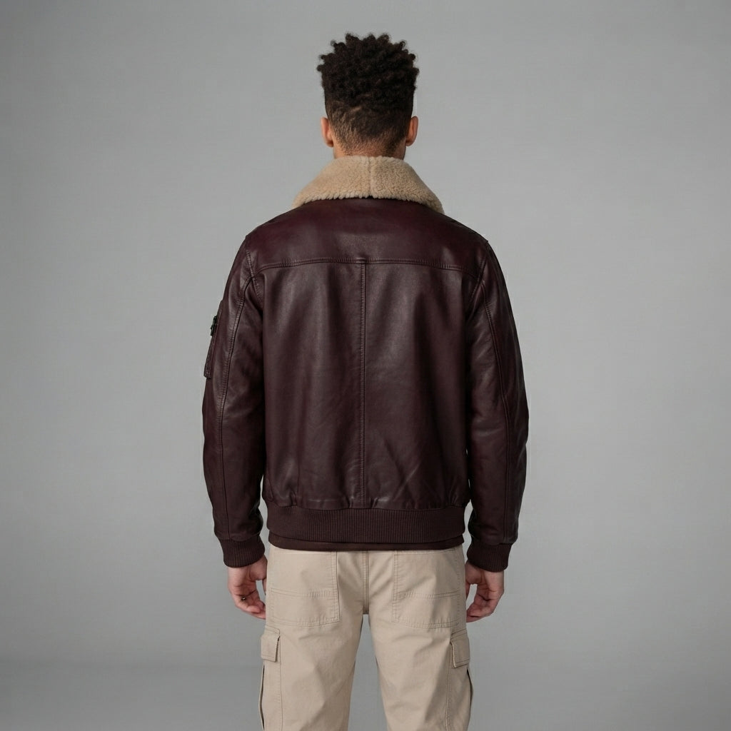 Men Aviator Leather Bomber Jacket with Fur