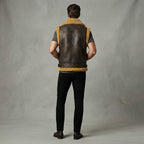 Men's Beige Brown  Shearling Leather Vest