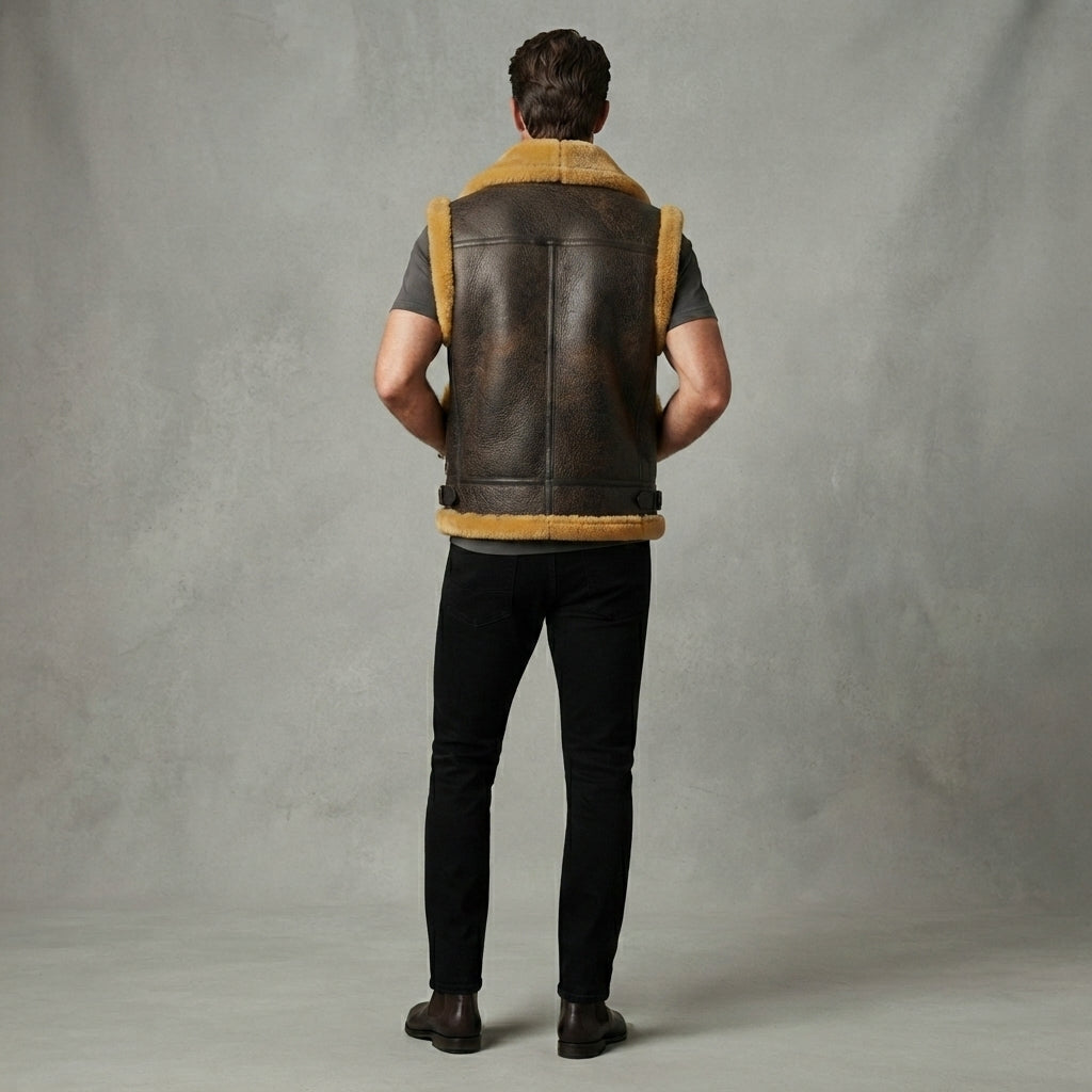 Men's Beige Brown  Shearling Leather Vest