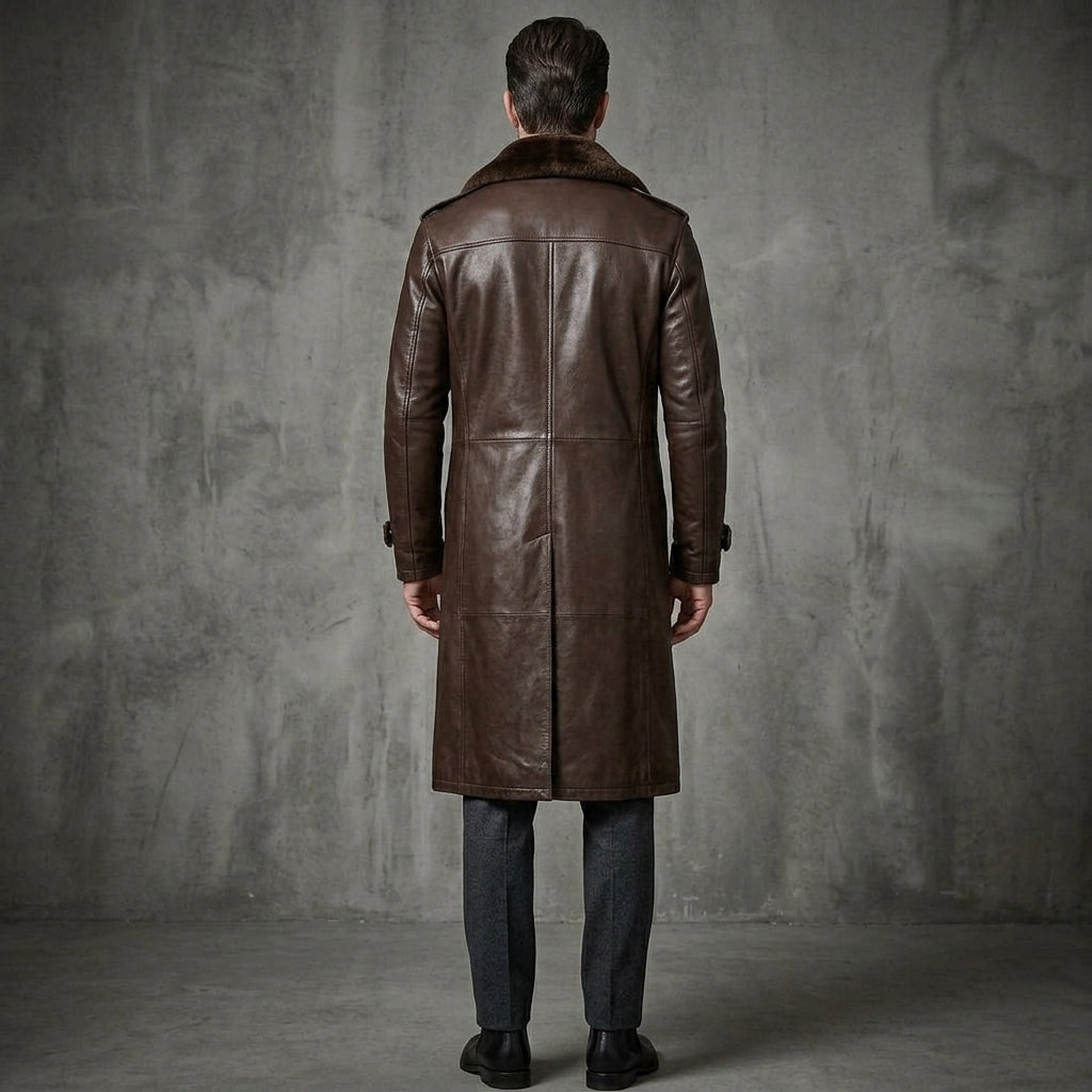 Men's Brown Leather Trench Coat
