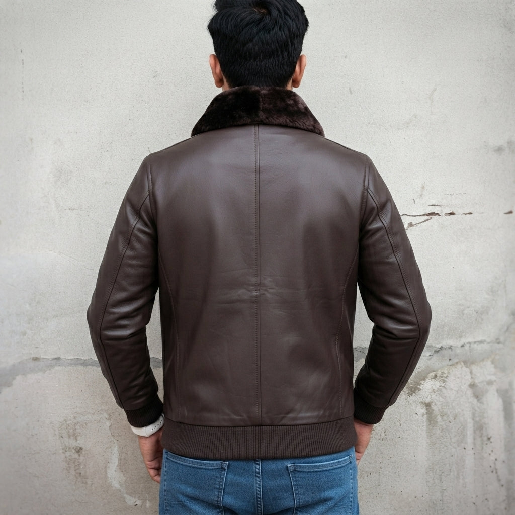 Men's Brown Leather Fur Jacket