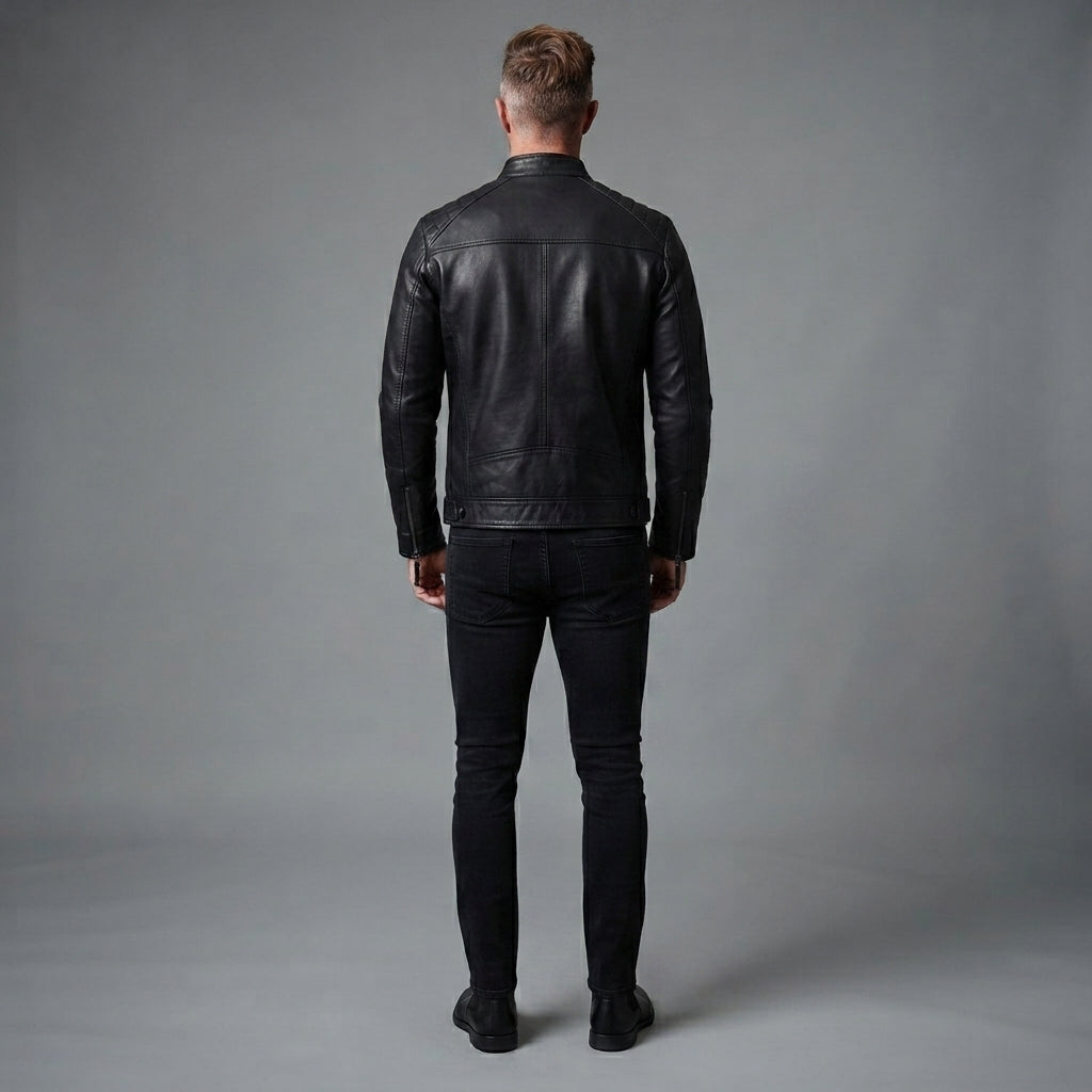 Men's Premium Black Cafe Racer Jacket