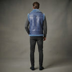 Men's Blue Shearling Leather Vest - Leather Outlet