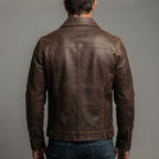 Men's Brown Washed Off Trucker Leather Jacket