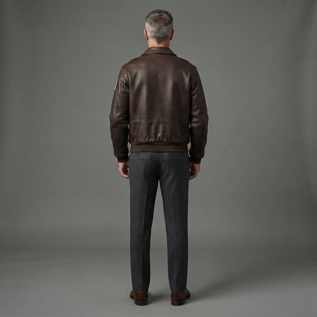 Men's Brown Leather Military Jacket