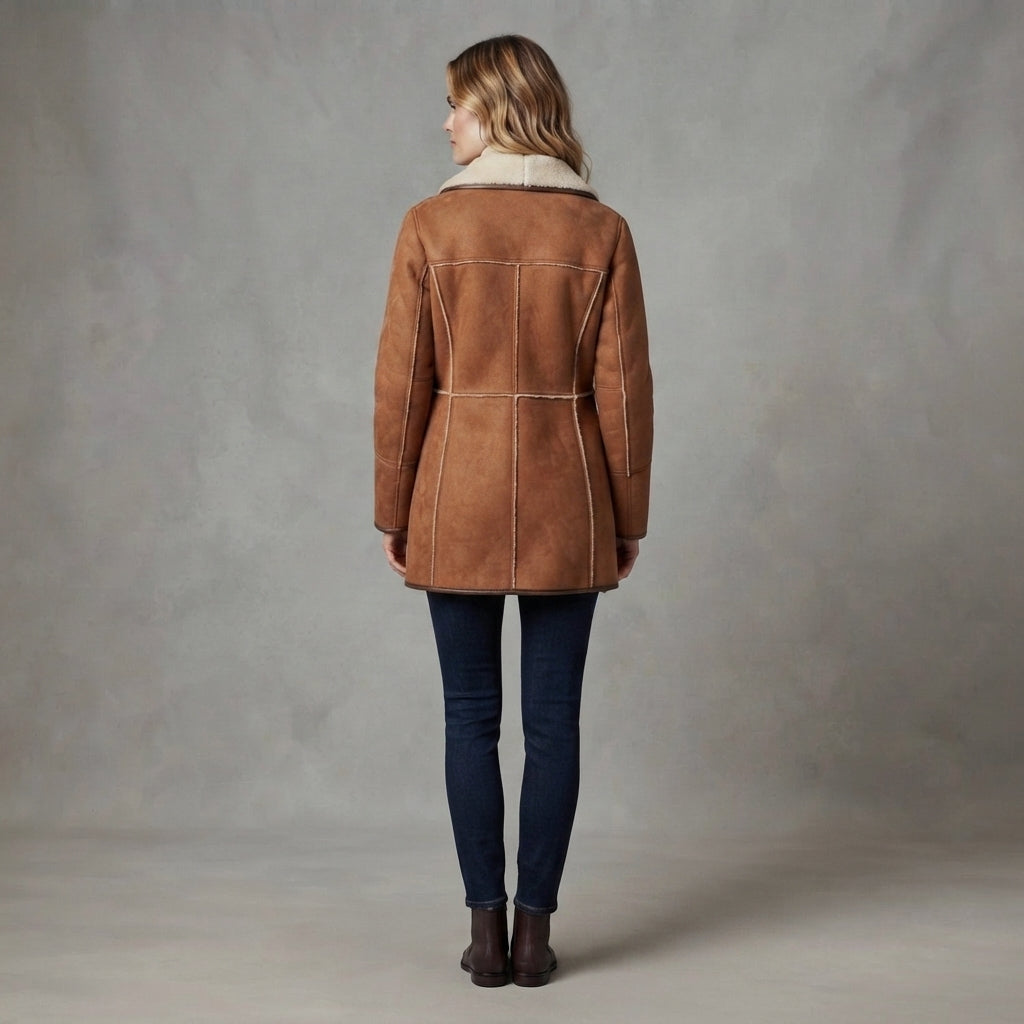 Buy Women's Brown & White Sheepskin Coat
