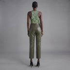 Women's Green  Leather Capri