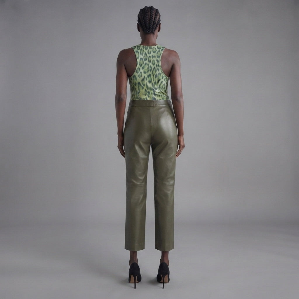 Women's Green  Leather Capri