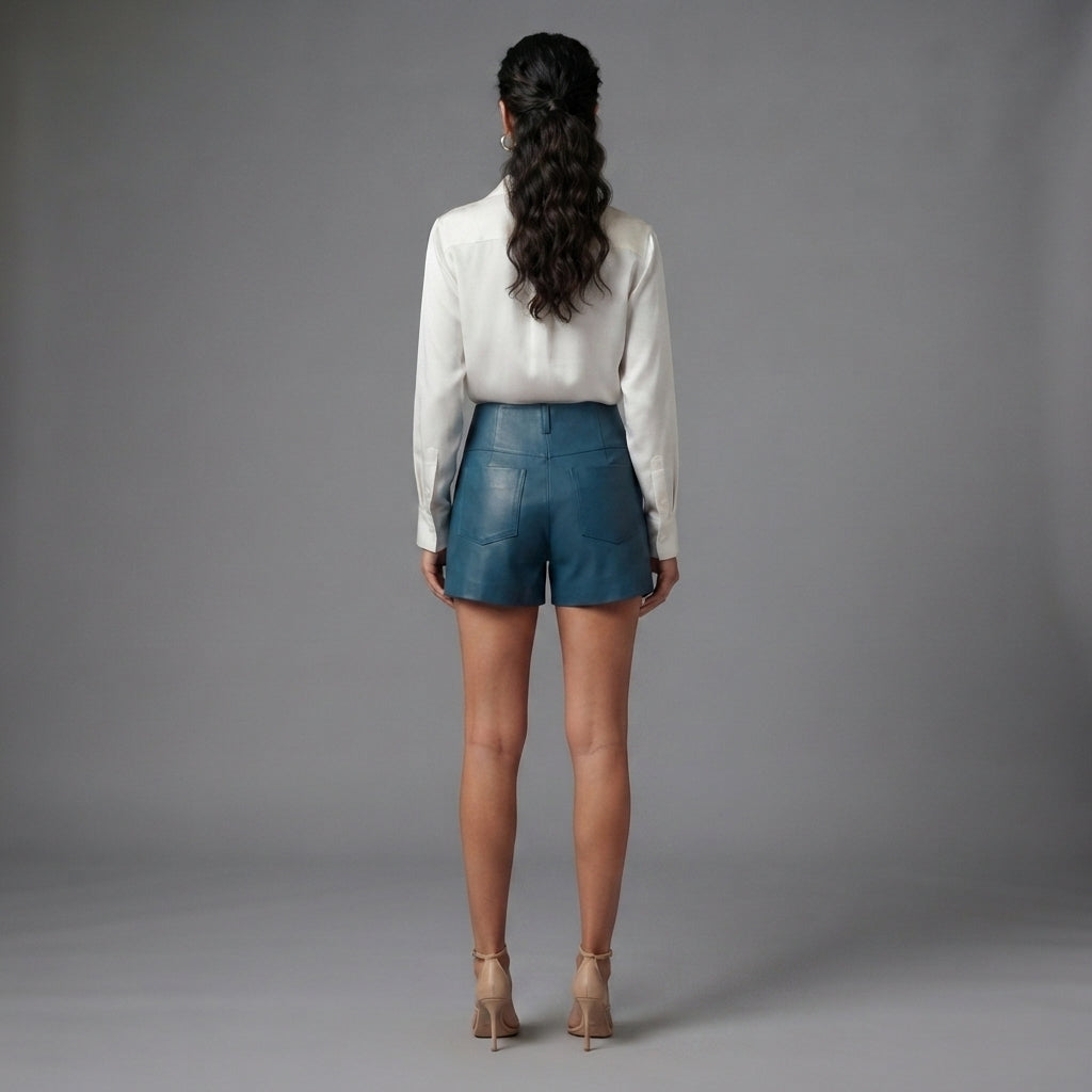 Women's  Faux Blue Leather Shorts