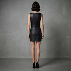 Buy Women's Black Short Sleeveless Leather Dress