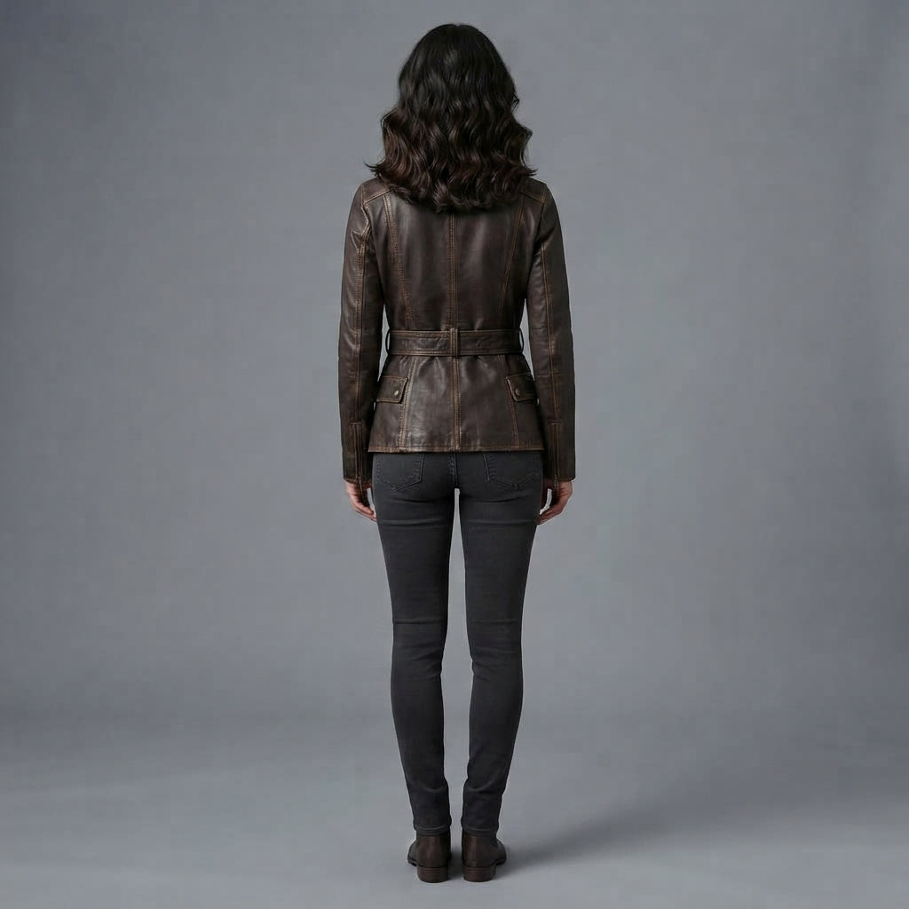 Buy Women's Dark Brown Rub-off Cafe Racer Leather Jacket