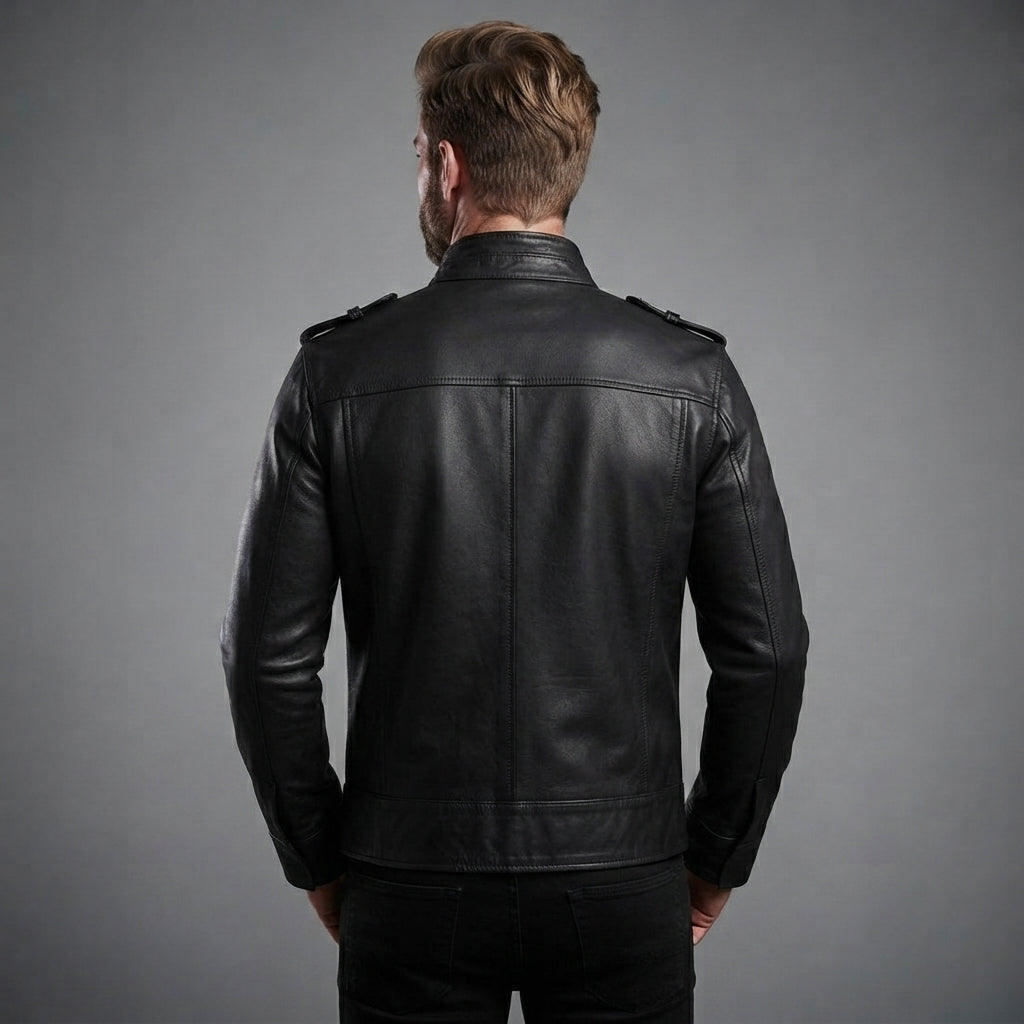 Classy Black Bomber Leather Field Jacket