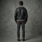 Black Shearling Leather Jacket For Men