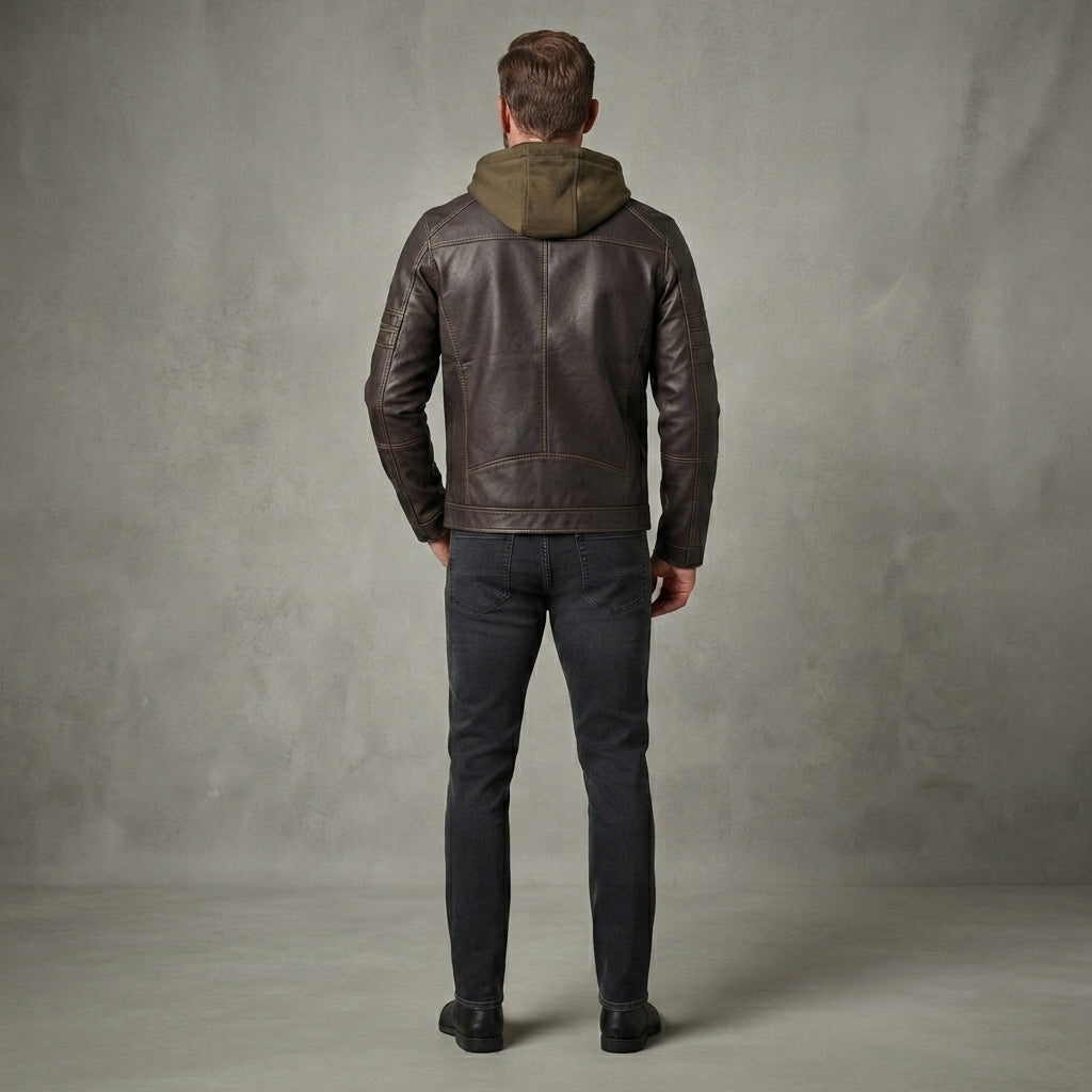 Hooded Leather Jacket For Men