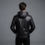 Men's Brown Leather Hooded Jacket