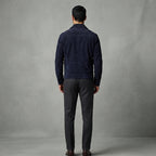Men Navy Suede Bomber Jacket with Pocket
