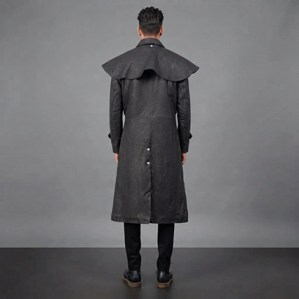 Men Black Long Leather Duster Coats