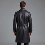 Men's Black Leather Trench Coat
