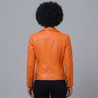 Buy Women's Orange Leather Motorcycle Jacket