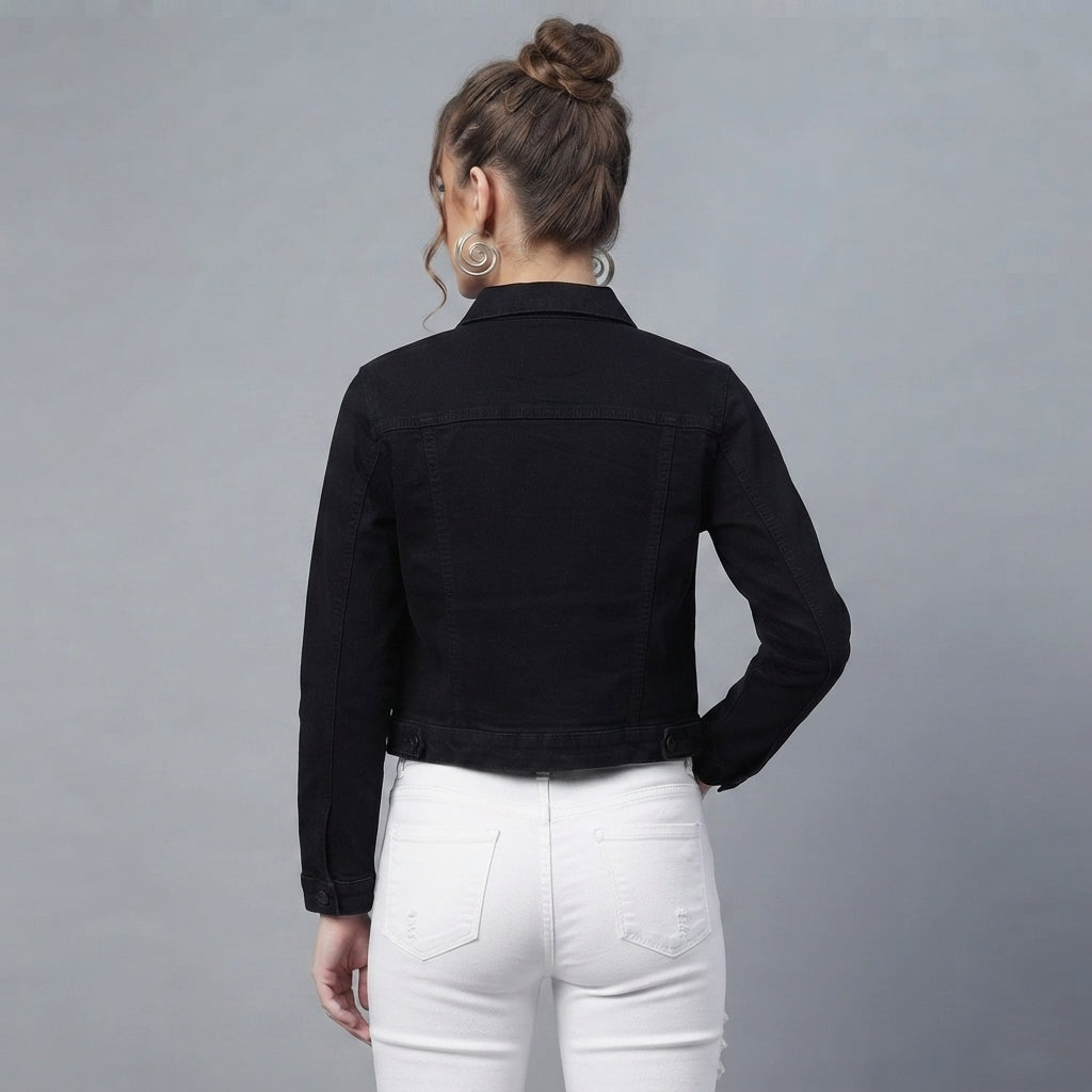 Buy Roman Black Classic Cotton Denim Jacket  for Women's