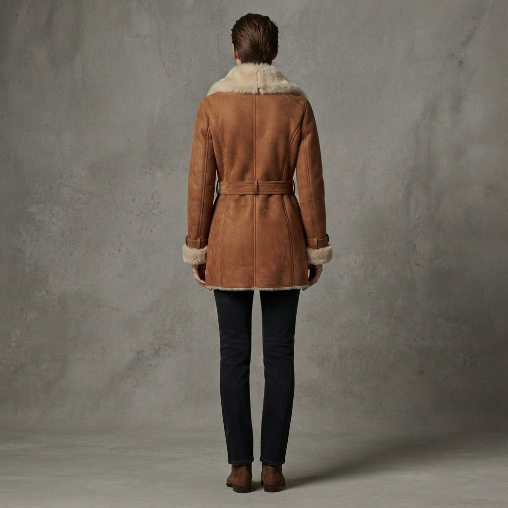 Women's Brown Beige Shearling Jacket