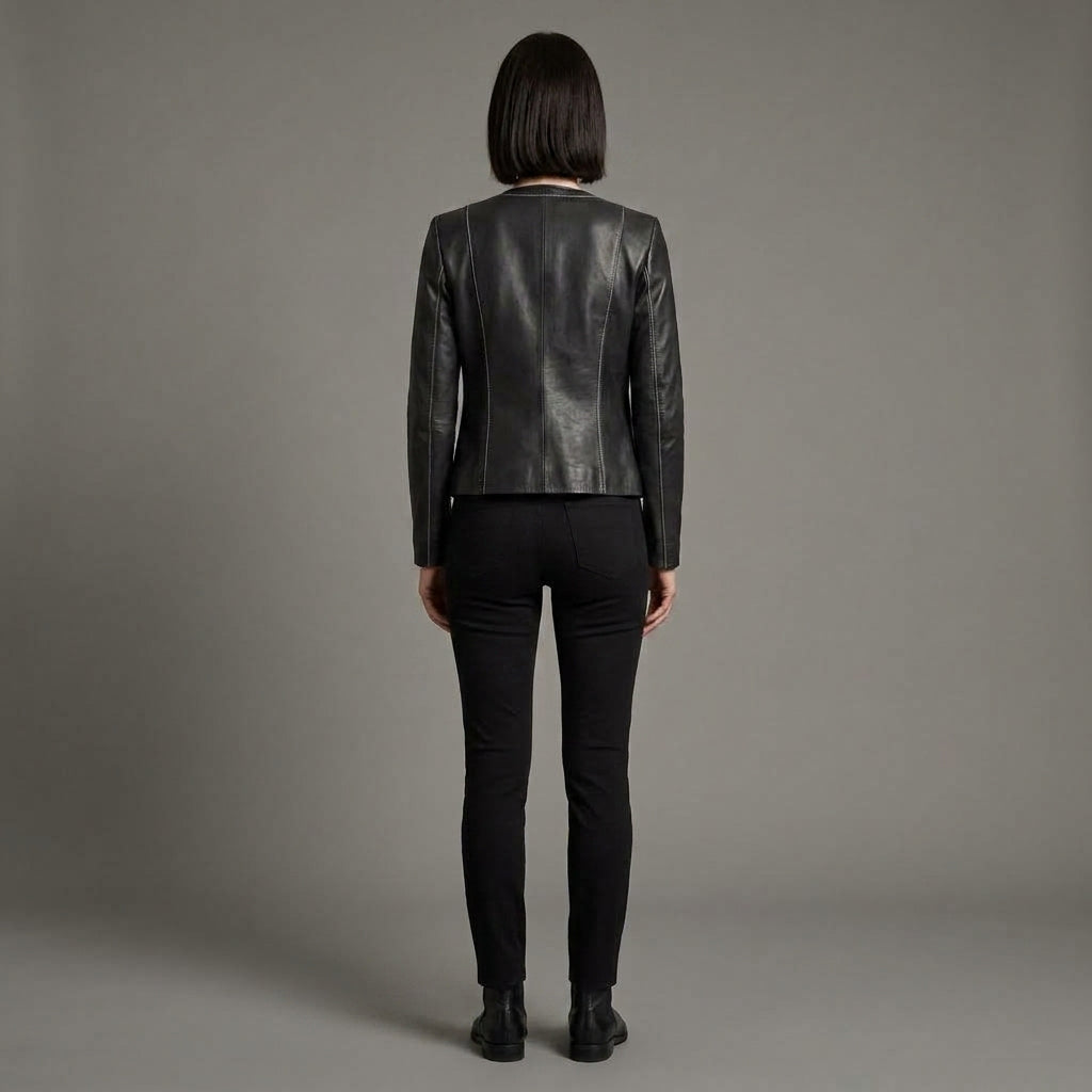 Women's Black Leather Biker Jacket