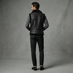 Men's Full Black Shearling Leather Vest - Leather Outlet