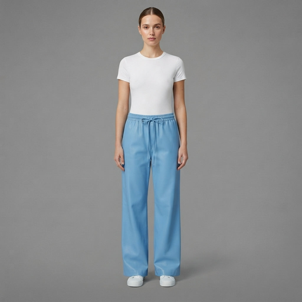 Women's Blue Leather Pant