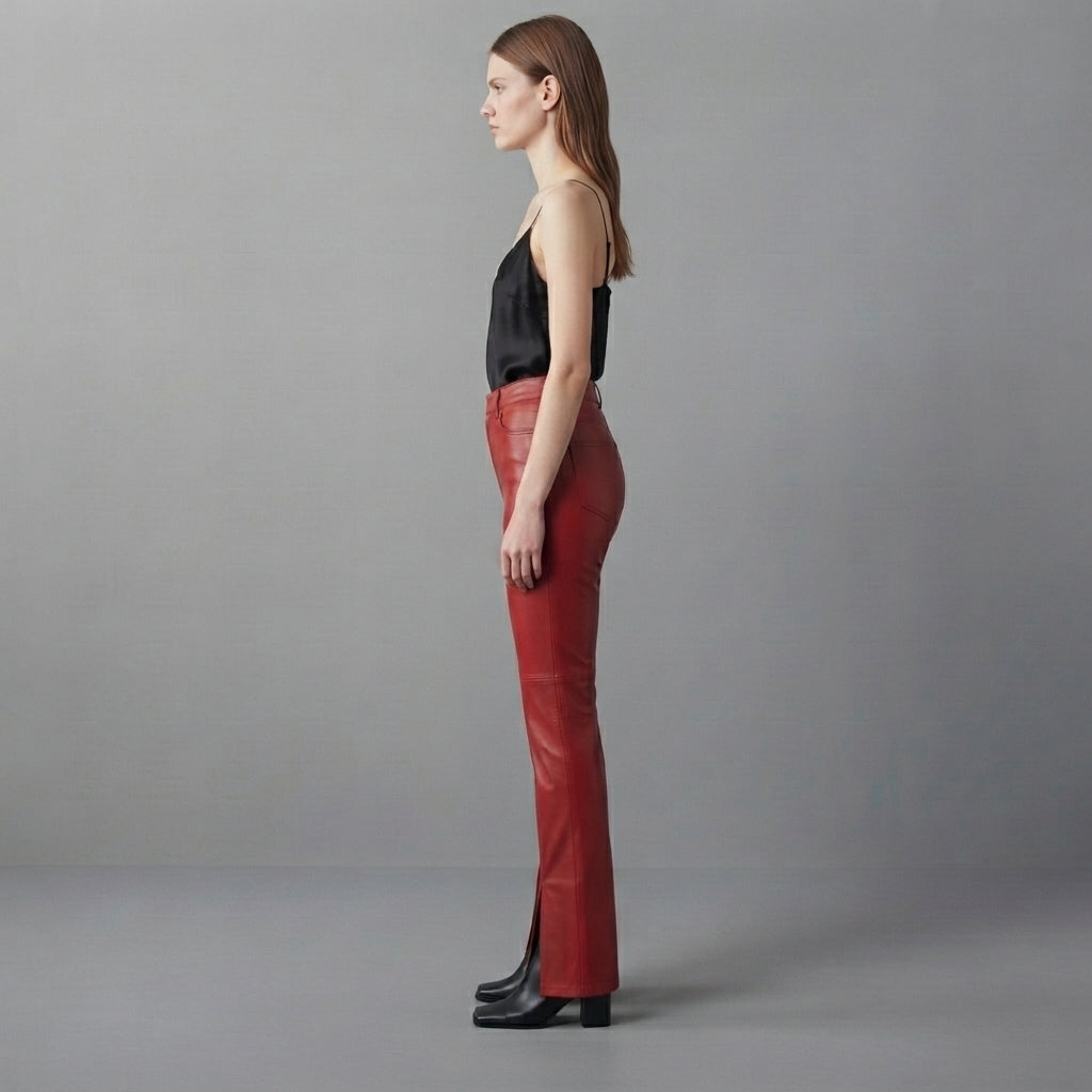 Women's Red Leather Pant