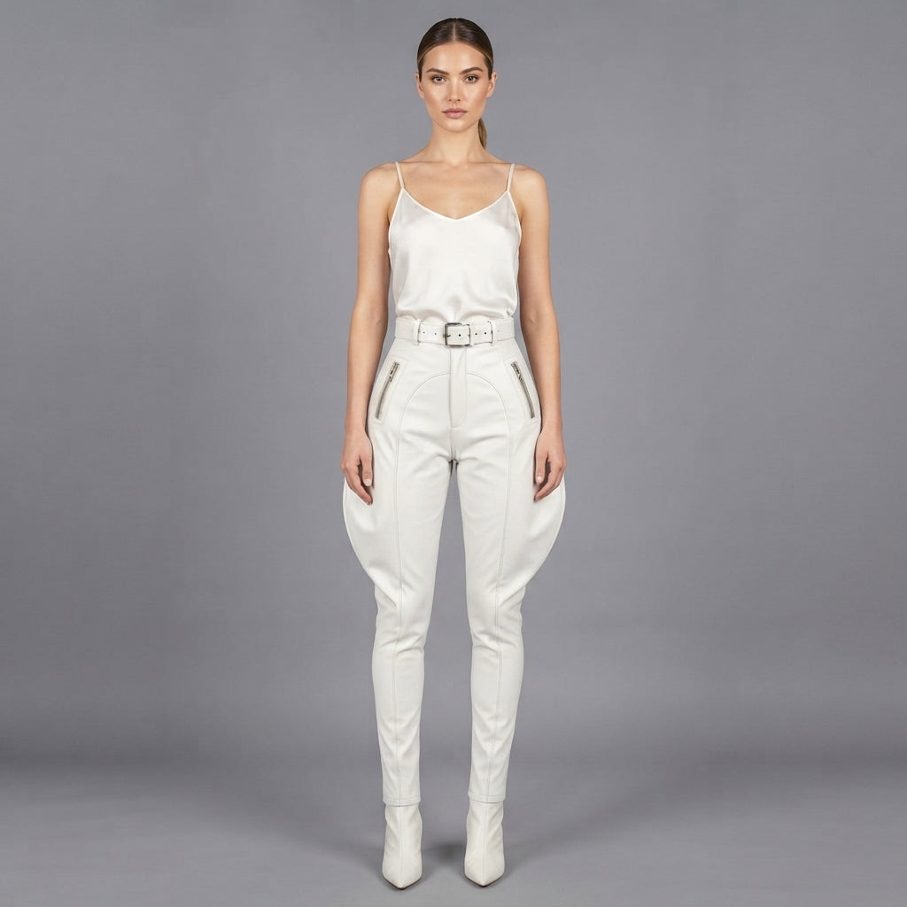Women's White Leather Pant