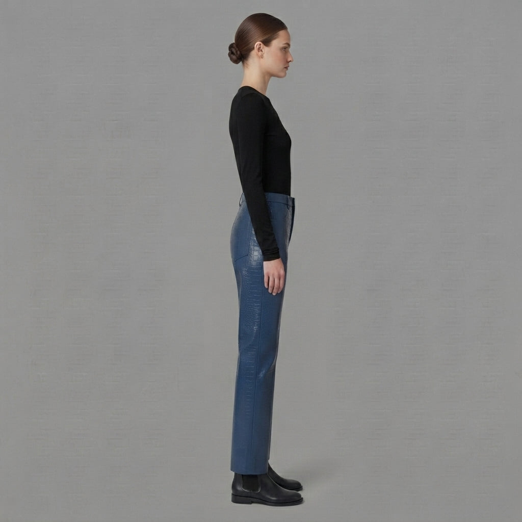 Women's Blue Leather Pant